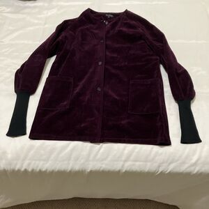 Purple Vintage Japan Burnt Velvet Jacket Full Zip Sz L L Sherpa Lined